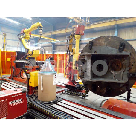 EXCAVATOR FRAME WELDING WORKCELL WITH L TYPE SKY HOOK POSITIONER
